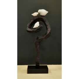 y15759立體雕塑.擺飾  立體擺飾系列  動物、人物系列 砂岩樹枝造型鳥1